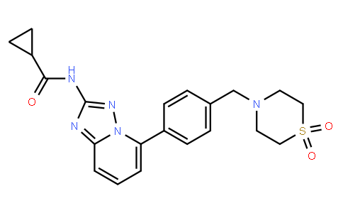 134914 | 1206161-97-8 | N-(5-(4-((1,1-Dioxidothiomorpholino)methyl)phenyl)-[1,2,4]triazolo[1,5-a]pyridin-2-yl)cyclopropanecarboxamide