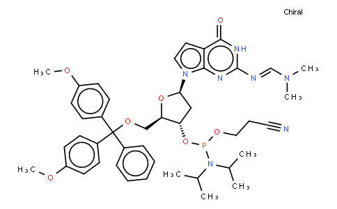 110095 | 121767-97-3 | 5'-O-(4,4'-DIMETHOXYTRITYL)-N2-DIMETHYLAMINOMETHYLENE-7-DEAZA-2'-DEOXYGUANOSINE, 3'-[(2-CYANOETHYL)-(N,N-DIISOPROPYL)]PHOSPHORAMIDITE
