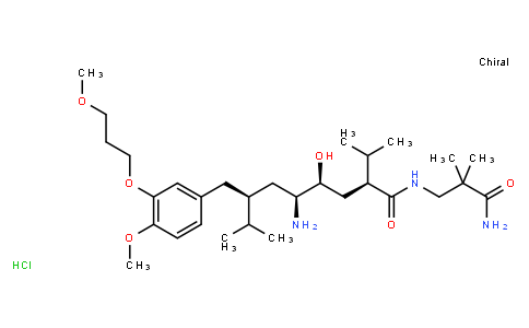 134948 | 173334-57-1 | (2S,4S,5S,7S)-7-(3-(3-METHOXYPROPOXY)-4-METHOXYBENZYL)-5-AMINO-N-(2-CARBAMOYL-2-METHYLPROPYL)-4-HYDROXY-2-ISOPROPYL-8-METHYLNONANAMIDE HYDROCHLORIDE