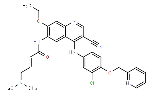 133921 | 698387-09-6 | (E)-N-(4-(3-Chloro-4-(pyridin-2-yLmethoxy)phenylamino)-3-cyano-7-ethoxyquinolin-6-yl)-4-(dimethylamino)but-2-enamide