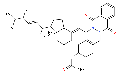 169737-23-9 | Acetic acid
14-[7a-methyl-1-(1,4,5-trimethyl-hex-2-enyl)-octahydro-inden-4-ylidenemethyl]-7,12-dioxo-1,2,3,4,5,7,12,14-octahydro-phthalazino[2,3-b]phthalazin-2-yl ester