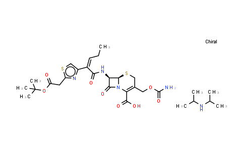 [6R-[6alpha,7beta(Z)]]-3-[[(Aminocarbonyl)oxy]methyl]-7-[[2-[2-[[(1,1-dimethylethoxy)carbonyl]amino]-4-thiazolyl]-1-oxo-2-pentenyl]amino]-8-oxo-5-thia-1-azabicyclo[4.2.0]oct-2-ene-2-carboxylic acid compd. with N-(1-methylethyl)-2-propanamine