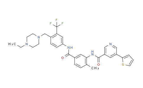 N-(5-((4-((4-ethylpiperazin-1-yl)methyl)-3-(trifluoromethyl)phenyl)carbamoyl)-2-methylphenyl)-5-(thiophen-2-yl)nicotinamide